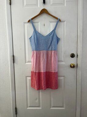 C & C California Woman's 100% Linen Festival Summer Color Block Dress Sz 12